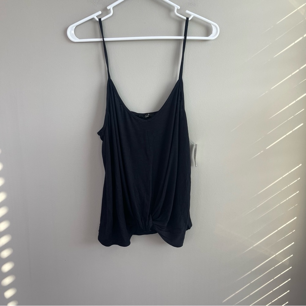 NWT Iris Black Spaghetti Strap Tank with Front Knot L